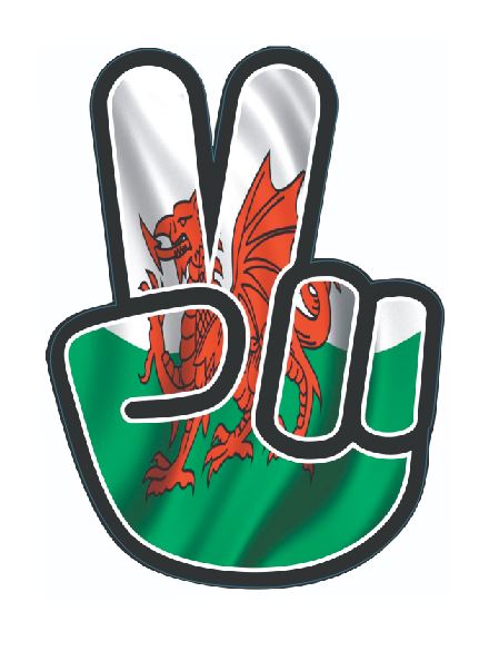 Welsh flag 2 fingers peace symbol - Colourfast Graphics